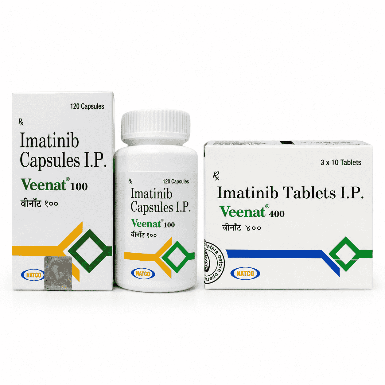 combined image of generic brand of imatinib 400 mg and 100 mg