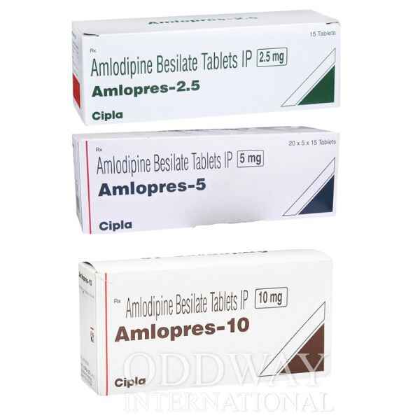 Box packing of amlopres in all 3 strength 2.5 mg, 5 mg, 10 mg Amlodipine 5 mg tablet​